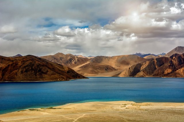 Pangong Lake in Ladakh with Himalayan mountains