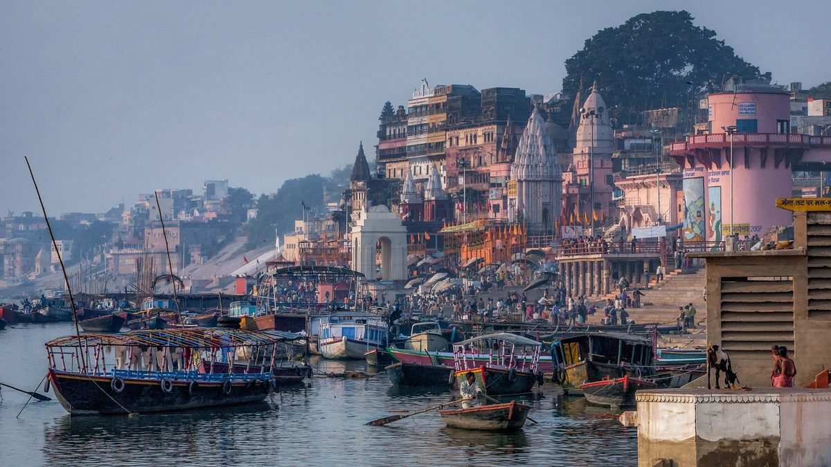 Boats and ghats on the Ganga in Varanasi
